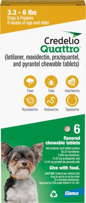 Show full view: Credelio Quattro Chewable Tablets for Dogs, 3.3-6 lbs, 6 Chewables (6-mos. supply) slide 2 of 7