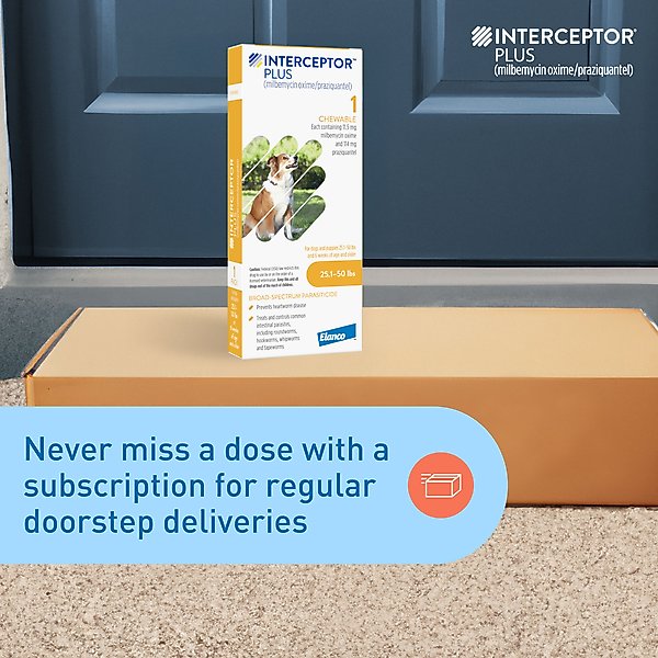 Interceptor Plus Chew for Dogs, 25.1-50 lbs, (Yellow Box)