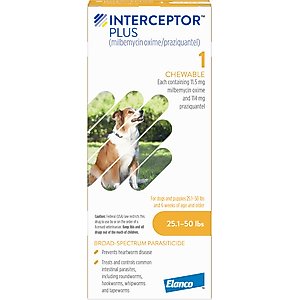 Interceptor Plus Chew for Dogs, 25.1-50 lbs, (Yellow Box), 1 Chew (1-mo. supply)