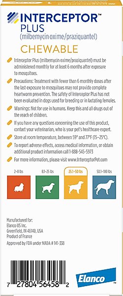 Show full view: Interceptor Plus Chew for Dogs, 25.1-50 lbs, (Yellow Box), 1 Chew (1-mo. supply) slide 2 of 11