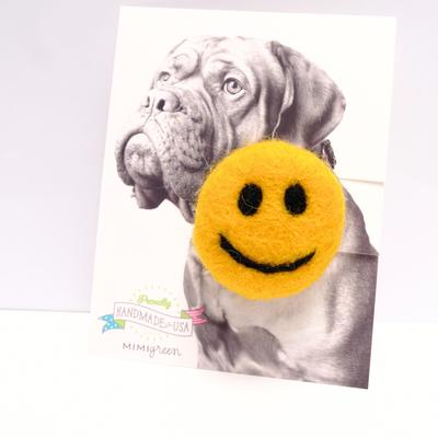 Show full view: Mimi Green Smiley Face Dog Collar Accessory, Yellow, Medium slide 3 of 6
