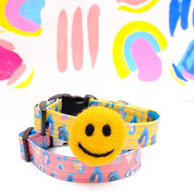 Show full view: Mimi Green Smiley Face Dog Collar Accessory, Yellow, Medium slide 5 of 6