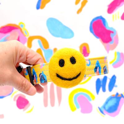 Show full view: Mimi Green Smiley Face Dog Collar Accessory, Yellow, Medium slide 2 of 6