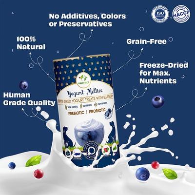 Show full view: Pawfect All Natural Grain-free Yogurt with Blueberry Prebiotic Probiotic Freeze-dried Dog Treat, 1.34-oz canister slide 5 of 10
