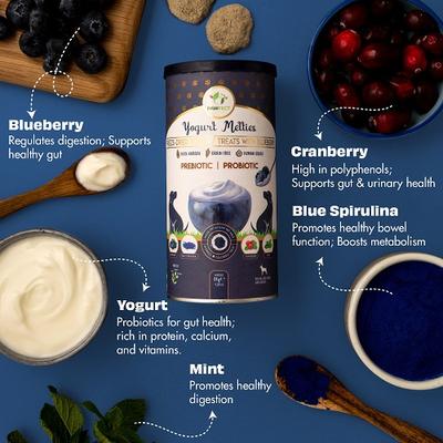 Show full view: Pawfect All Natural Grain-free Yogurt with Blueberry Prebiotic Probiotic Freeze-dried Dog Treat, 1.34-oz canister slide 4 of 10