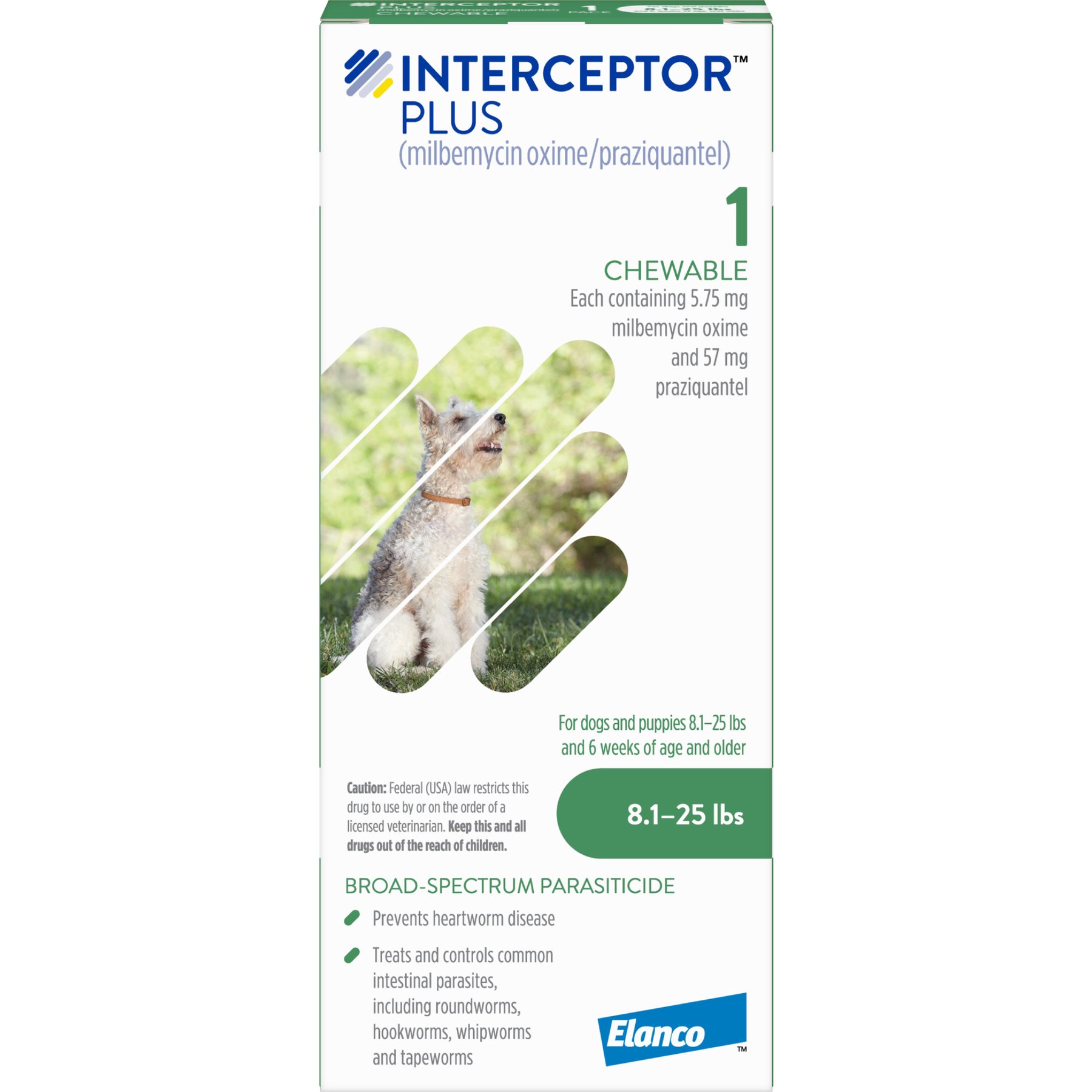 Interceptor Plus Chew for Dogs, 8.1-25 lbs, (Green Box), 1 Chew (1-mo. supply)