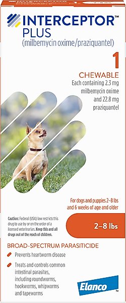 Interceptor Plus Chew for Dogs, 2-8 lbs, (Orange Box)