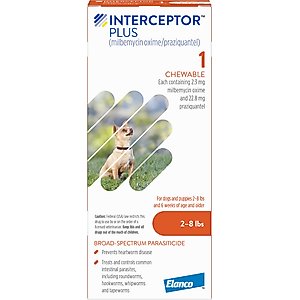 Interceptor Plus Chew for Dogs, 2-8 lbs, (Orange Box), 1 Chew (1-mo. supply)