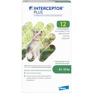 Interceptor Plus Chew for Dogs, 8.1-25 lbs, (Green Box), 12 Chews (12-mos. supply)