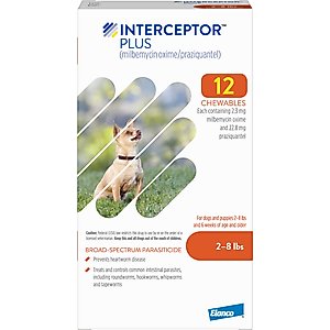 Interceptor Plus Chew for Dogs, 2-8 lbs, (Orange Box), 12 Chews (12-mos. supply)