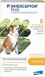 Interceptor Plus Chew for Dogs, 25.1-50 lbs, (Yellow Box), 6 Chews (6-mos. supply)