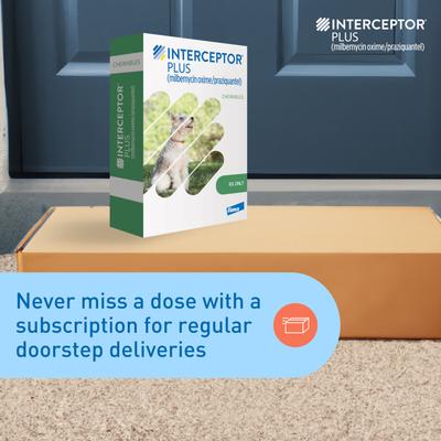 Show full view: Interceptor Plus Chew for Dogs, 8.1-25 lbs, (Green Box), 6 Chews (6-mos. supply) slide 8 of 11
