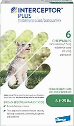 Interceptor Plus Chew for Dogs, 8.1-25 lbs, (Green Box), 6 Chews (6-mos. supply)