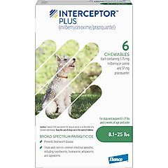 Interceptor Plus Chew for Dogs, 8.1-25 lbs, (Green Box), 6 Chews (6-mos. supply)