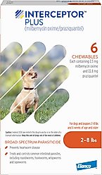Interceptor Plus Chew for Dogs, 2-8 lbs, (Orange Box), 6 Chews (6-mos. supply)
