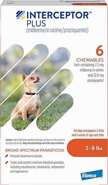 Interceptor Plus Chew for Dogs, 2-8 lbs, (Orange Box)