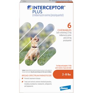 Interceptor Plus Chew for Dogs, 2-8 lbs, (Orange Box), 6 Chews (6-mos. supply)
