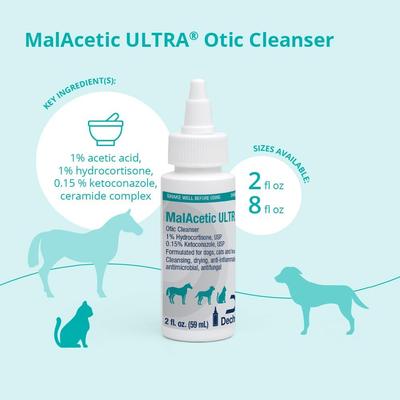 Show full view: MalAcetic ULTRA Otic Cleanser for Dogs, Cats & Horses, 2-oz bottle slide 3 of 9