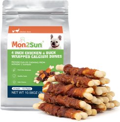 MON2SUN Double Flavor Chicken & Duck Wrapped Calcium Bones 4-inch Dog Chew Treats, 15 count