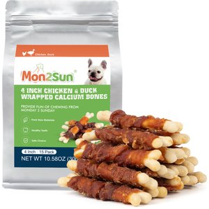 MON2SUN Double Flavor Chicken & Duck Wrapped Calcium Bones 4-inch Dog Chew Treats, 15 count
