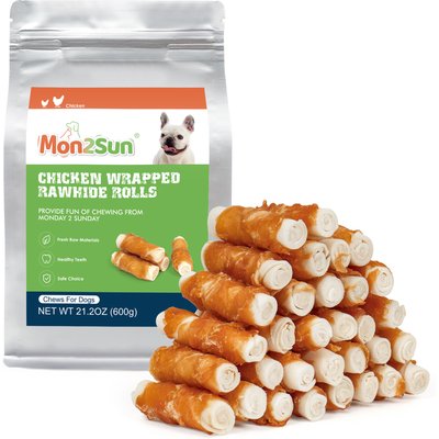 MON2SUN MON2SUN Chicken Wrapped Rawhide Rolls 2.5-inch Dog Treats, 32 count