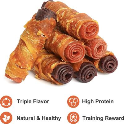 Show full view: MON2SUN Triple Flavor Chicken Wrapped Duck & Beef Rolls 3-inch Rawhide-Free Dog Treats, 10 count slide 6 of 12
