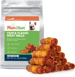 MON2SUN Triple Flavor Chicken Wrapped Duck & Beef Rolls 3-inch Rawhide-Free Dog Treats, 16 count