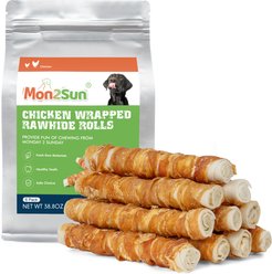 MON2SUN Chicken Wrapped Rawhide Rolls 9-inch Dog Chew Treats, 10 count