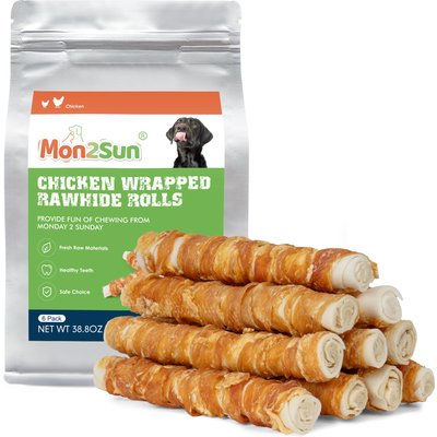MON2SUN MON2SUN Chicken Wrapped Rawhide Rolls 9-inch Dog Chew Treats, 10 count