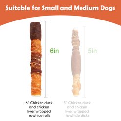 MON2SUN Triple Flavor Chicken Liver Duck & Chicken Wrapped Rawhide Sticks 6-inch Dog Treats, 10 count slide 2 of 7