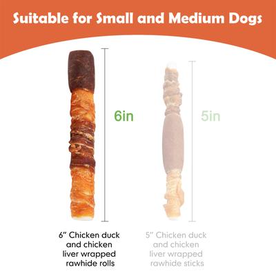 Show full view: MON2SUN Triple Flavor Chicken Liver Duck & Chicken Wrapped Rawhide Sticks 6-inch Dog Treats, 20 count slide 5 of 11