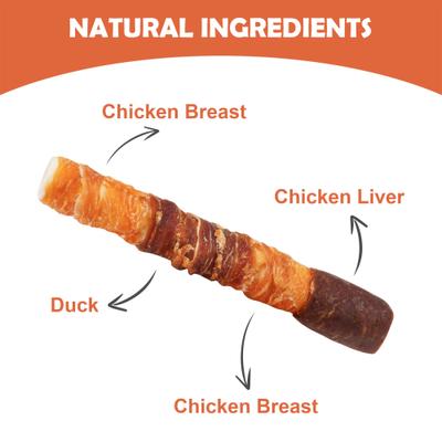 Show full view: MON2SUN Triple Flavor Chicken Liver Duck & Chicken Wrapped Rawhide Sticks 6-inch Dog Treats, 10 count slide 4 of 10