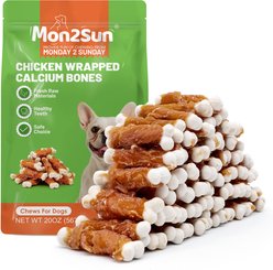 MON2SUN Chicken Wrapped Calcium Bones 2.3-inch Rawhide-Free Dog Treats, 56 count