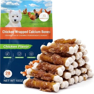 MON2SUN MON2SUN Chicken Wrapped Calcium Bones 2.3-inch Rawhide-Free Dog Treats, 28 count