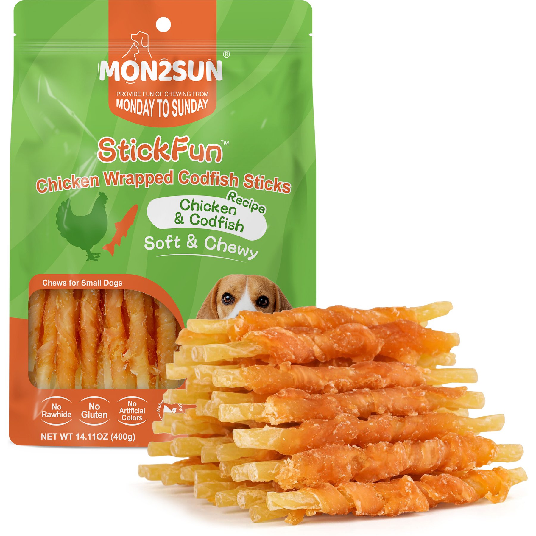 MON2SUN Chicken Wrapped Cod Sticks Rawhide-Free Dog Treats, 40 count