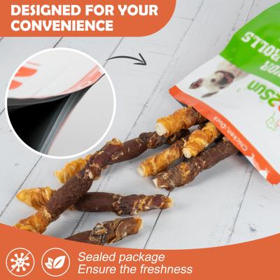 Show full view: MON2SUN Triple Flavor Chicken Liver Duck & Chicken Wrapped Rawhide Sticks 5-inch Dog Treats, 30 count slide 8 of 11