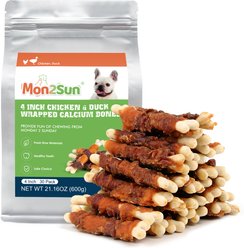 MON2SUN Double Flavor Chicken & Duck Wrapped Calcium Bones 4-inch Dog Chew Treats, 30 count