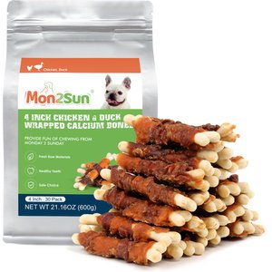 MON2SUN Double Flavor Chicken & Duck Wrapped Calcium Bones 4-inch Dog Chew Treats, 30 count