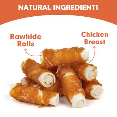 Show full view: MON2SUN Chicken Wrapped Rawhide Rolls 2.5-inch Dog Treats, 32 count slide 4 of 12