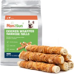 MON2SUN Chicken Wrapped Rawhide Rolls 9-inch Dog Chew Treats, 6 count