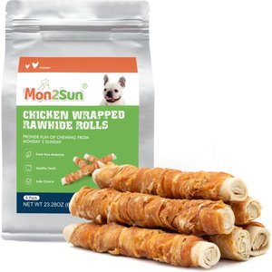 MON2SUN Chicken Wrapped Rawhide Rolls 9-inch Dog Chew Treats, 6 count