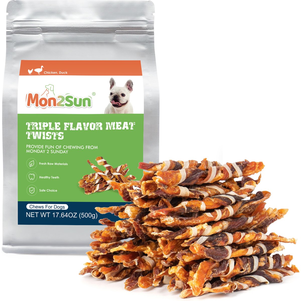 MON2SUN Triple Flavor Jerky Twist Sticks 4.8-inch Dog Treats, 50 count