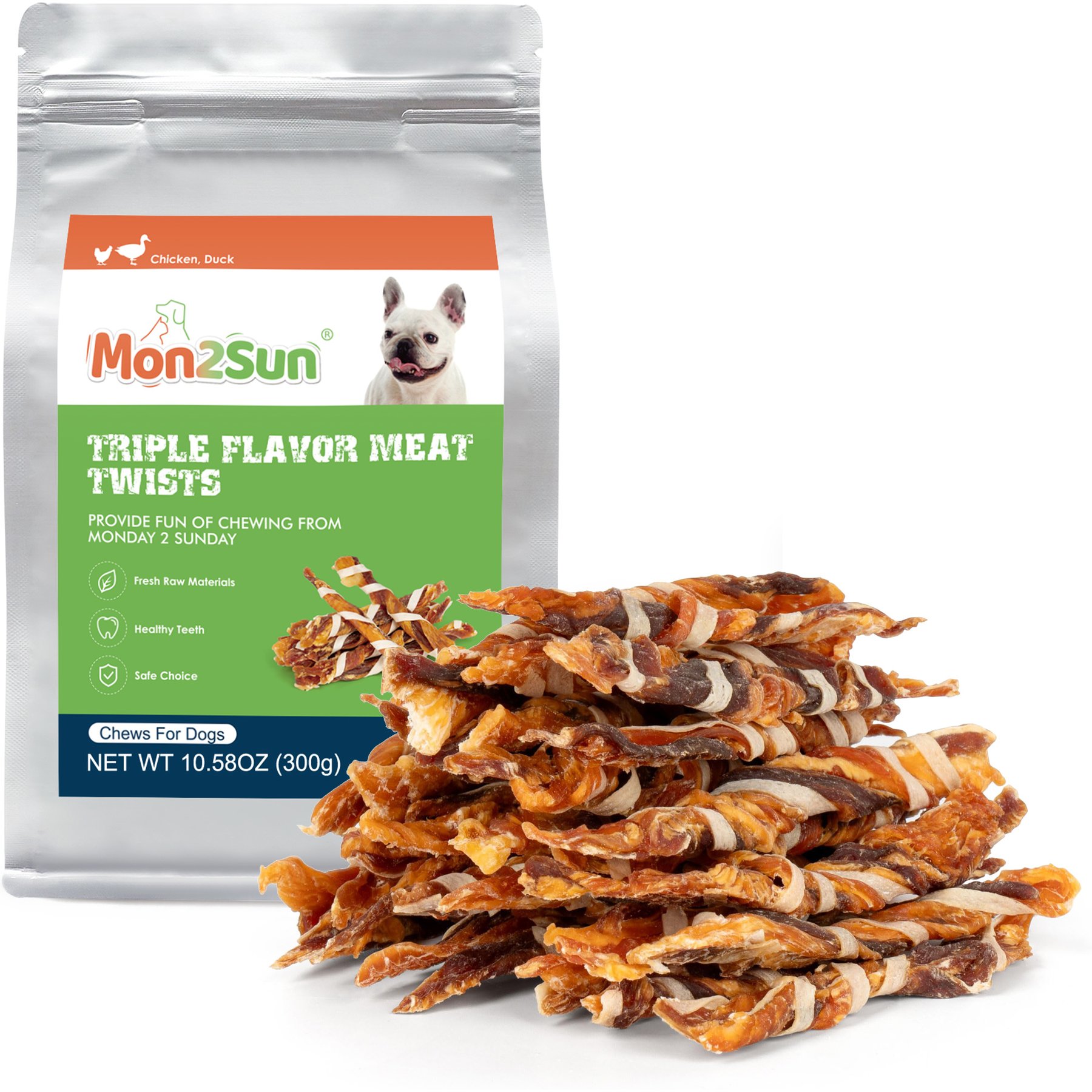 MON2SUN Triple Flavor Jerky Twist Sticks 4.8-inch Dog Treats, 30 count