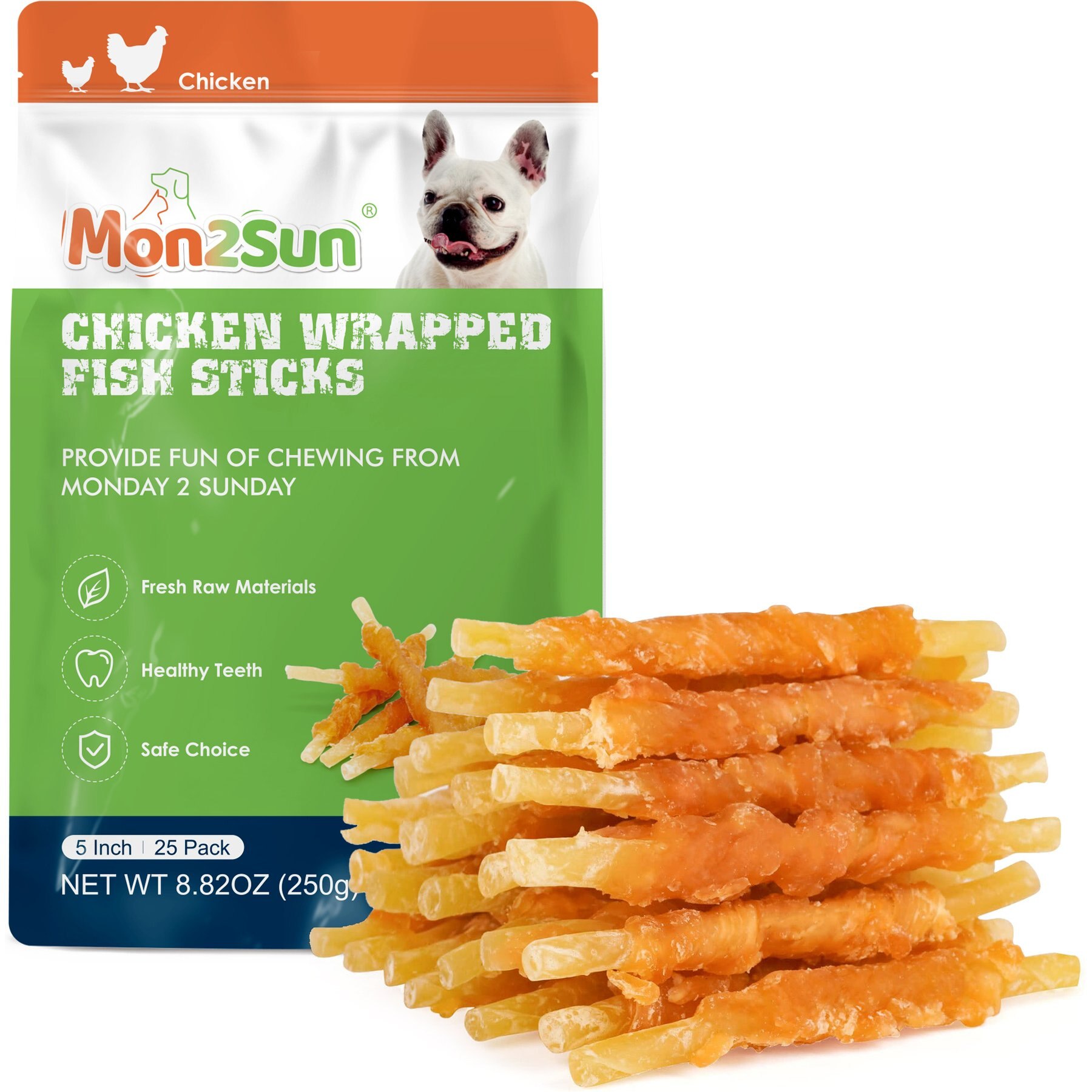 MON2SUN Chicken Wrapped Cod Sticks Rawhide-Free Dog Treats, 25 count