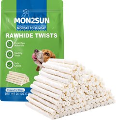 MON2SUN Rawhide Twist Sticks Natural Flavor 5-inch Dog Chew Treats, 120 count