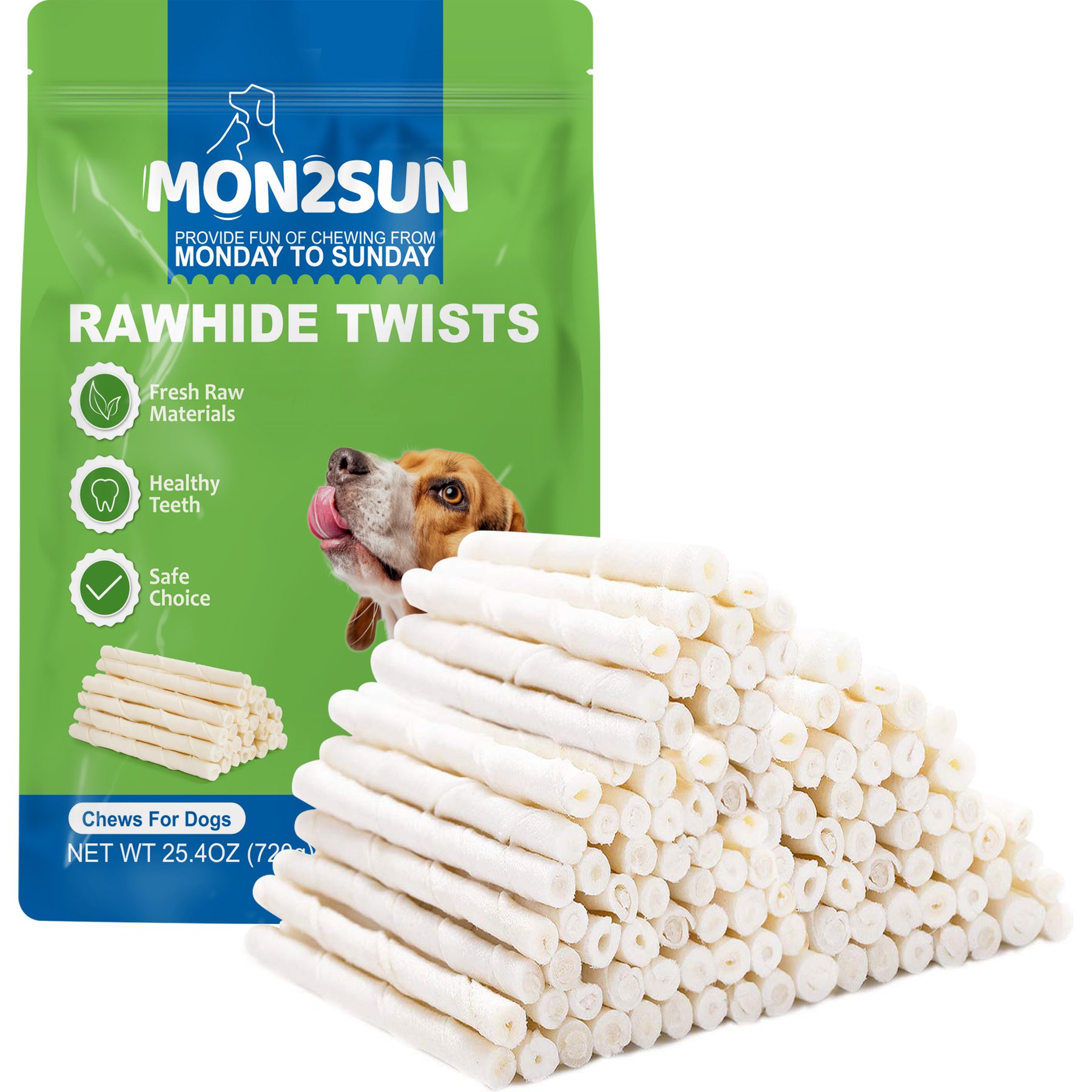 MON2SUN Rawhide Twist Sticks Natural Flavor 5-inch Dog Chew Treats, 120 count