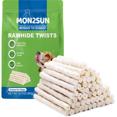 MON2SUN MON2SUN Rawhide Twist Sticks Natural Flavor 5-inch Dog Chew Treats, 60 count