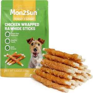 MON2SUN Rawhide Twist Chicken Hide Sticks 5-inch Dog Treats, 25 count