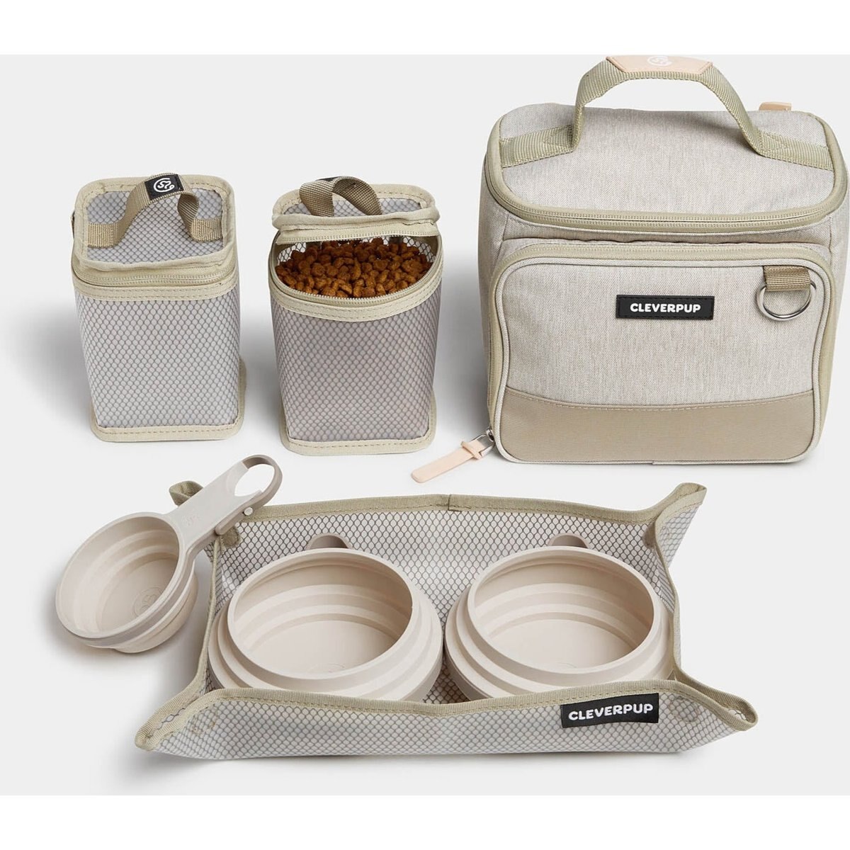 Cleverpup Bistro Box 7-Piece Dog Food Travel Kit, Sand, Small: 6-cup