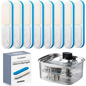 Vacqueen Automatic Hand Washable Dog & Cat Water Fountain Replacement Filters & Sponges, Silver, 8 count